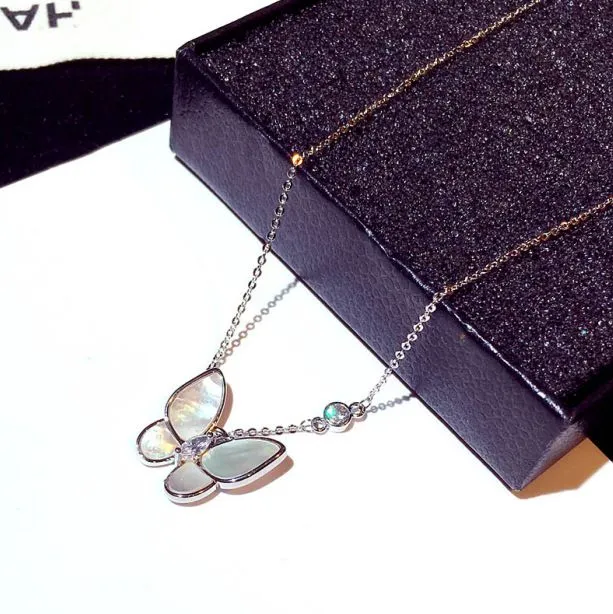 Vivid sparkling diamond zircon beautiful butterfly fashion designer short choker pendant necklace for women girls rose gold