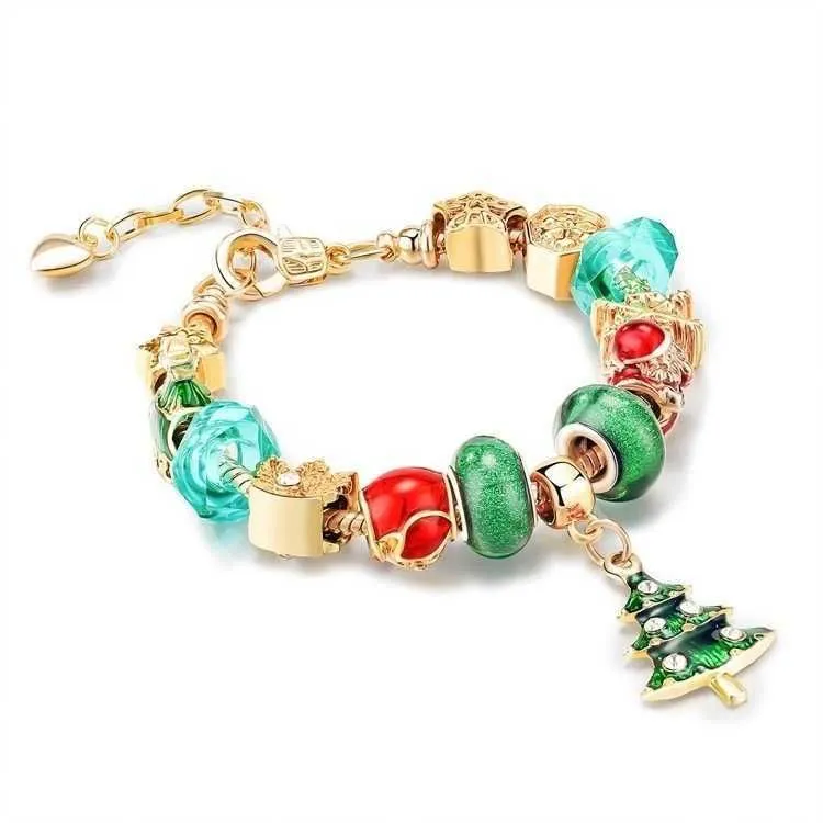 Handmade Jewelry Wholesale Charm Bracelets European Style DIY Large Hole Bead Bracelet Christmas Gifts For Women Christmas Tree Pendant Red Fruit 3D