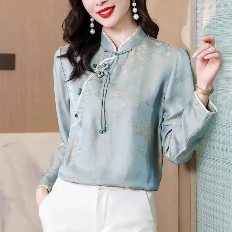 Womens Blouses Shirts Shirt Spring Vintage Button Jacquard Chic Beautif Drop Delivery Apparel Clothing Otk90