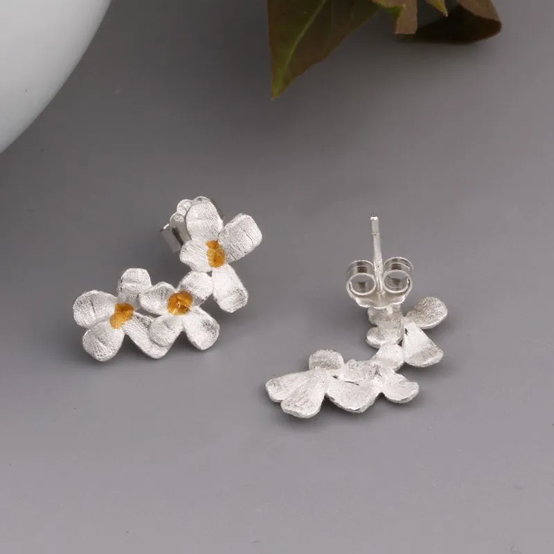 925 Sterling Silver Stud Exquisite Antique Flower Earrings Female Chinese Niche Design Cold Style Temperament Trendy Jewelry