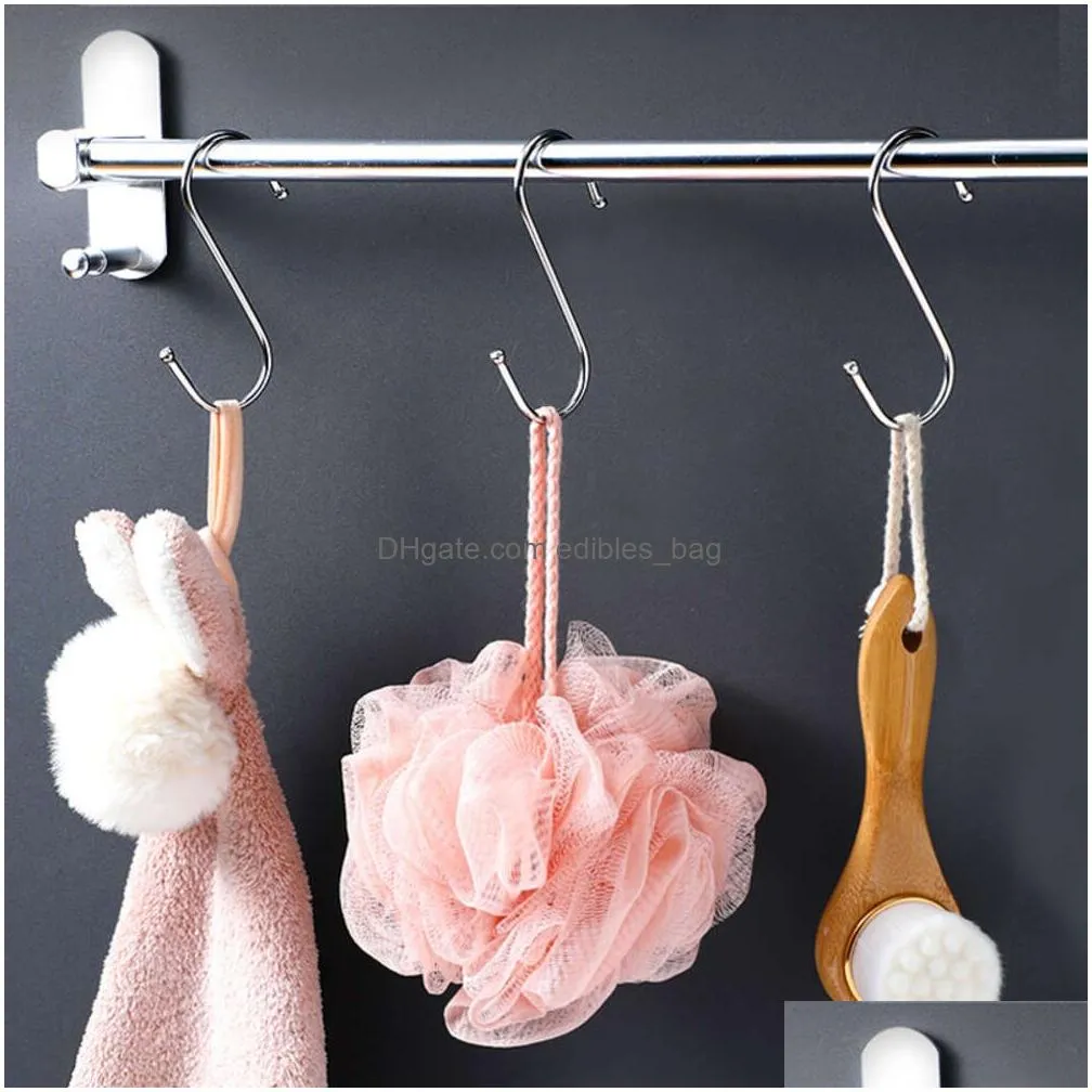 upgrade 10pcs s-shape hook stainless steel clothes bags towels plants hanging rack multi-function kitchen bedroom railing s hanger