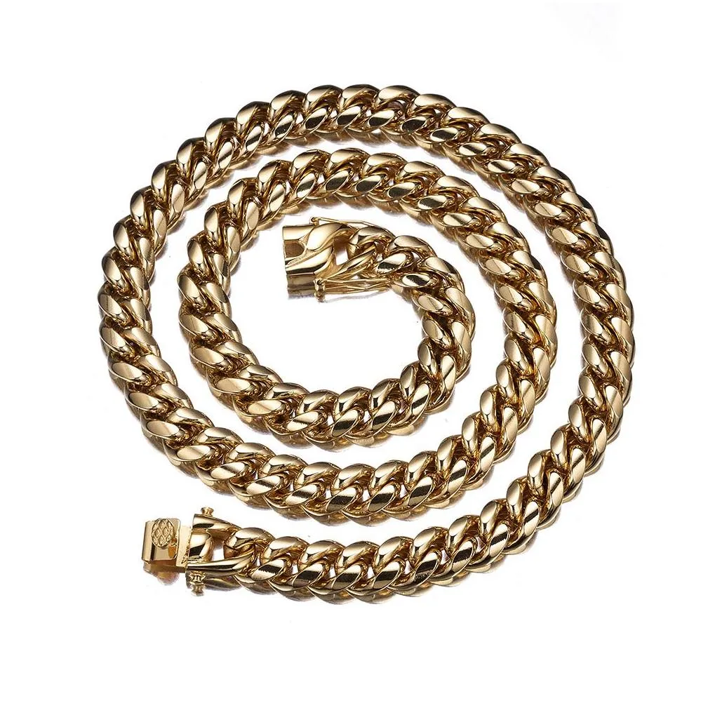 6-22mm Hip Hop Stainless Steel  Cuban Link Chain Bibcock Clasp Mens Simple 18K Real Gold Plated Jewelry