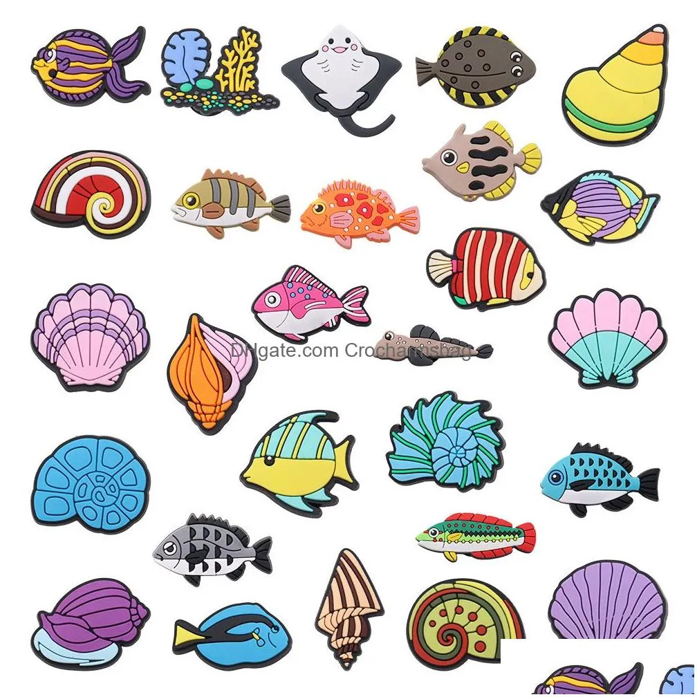 Shoe Parts & Accessories Moq 20Pcs Pvc Cartoon Deep Sea Fish Charms Buckle Clog Buttons Pins Wristband Bracelet Decoration Kids Teen A Dhbxk