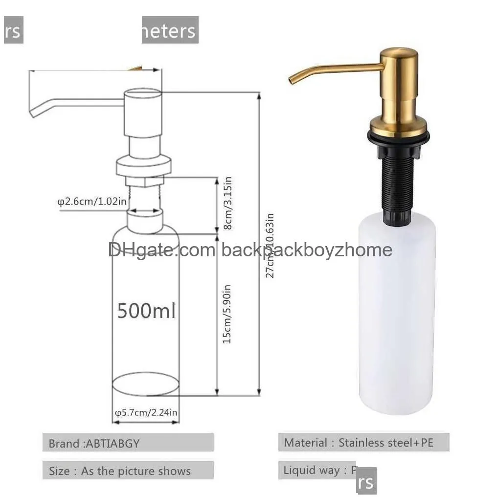 Liquid Soap Dispenser Golden Stainless Steel Black Kitchen Sink Bottle Accessories 500Ml Built In Pumps Q240119 Drop Delivery Dheyx