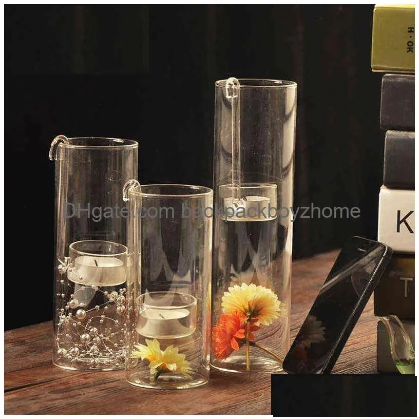 Candle Holders Creative European-Made Romantic Transparent Glass Cylindrical Oil Lamp Wedding Decoration Gift Instead Of Holder Home Y Dhofq