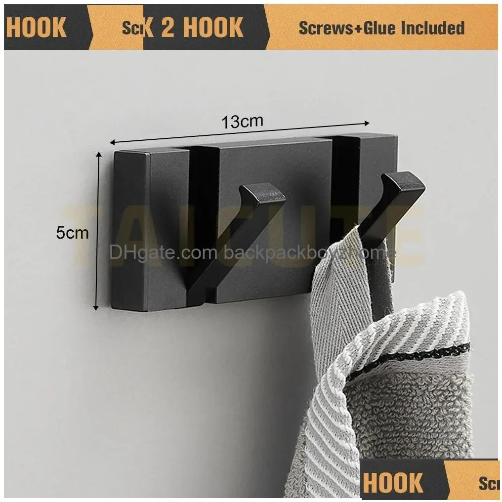 Hooks & Rails Taicute Folding Towel Hanger 2Ways Installation Wall Coat Clothes Holder For Bathroom Kitchen Bedroom Hallway Black Gold Dh8Jo