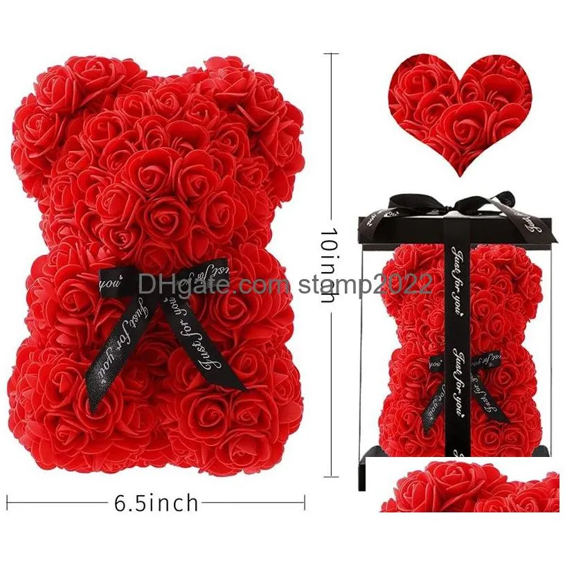 rose teddy bear valentines day gift 25cm flower bear artificial flower christmas gift for women valentines gift