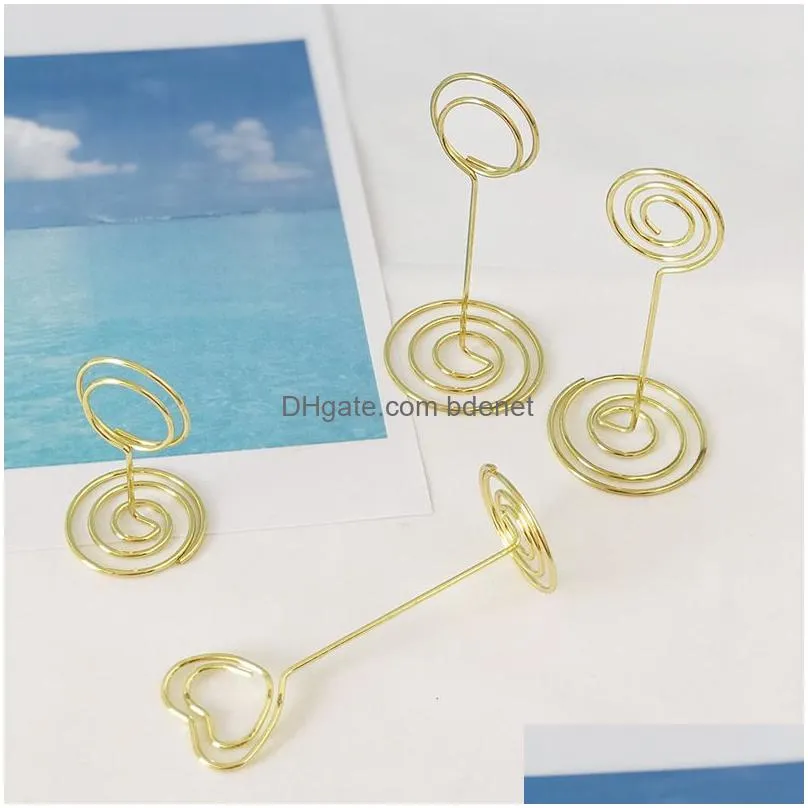 Party Decoration Golden Heart Shape Po Holder Stands Table Number Holders Place Card Paper Menu Clips For Wedding Decor Or Drop Deliv Dhxjn