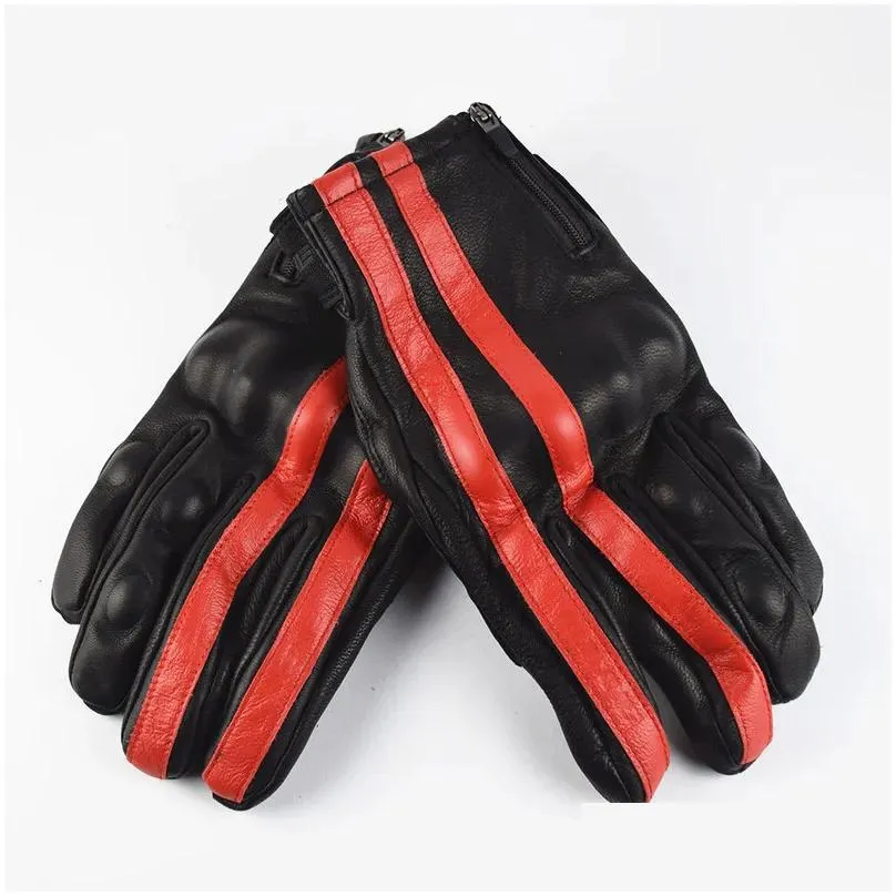 Cycling Gloves Komine Gk119 Leather Motorcycle S 5 Colors Stripe Motorbike Biker Riding Touch Sn Men Women Motocross Moto Glove 220613 Dhmvp