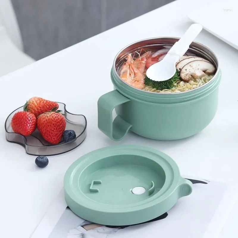 Dinnerware Sets Stainless Steel Instant Noodle Bowl Japanese-style Lunch Box With Lid Insulation Meal Student Dormitory Ins Cup