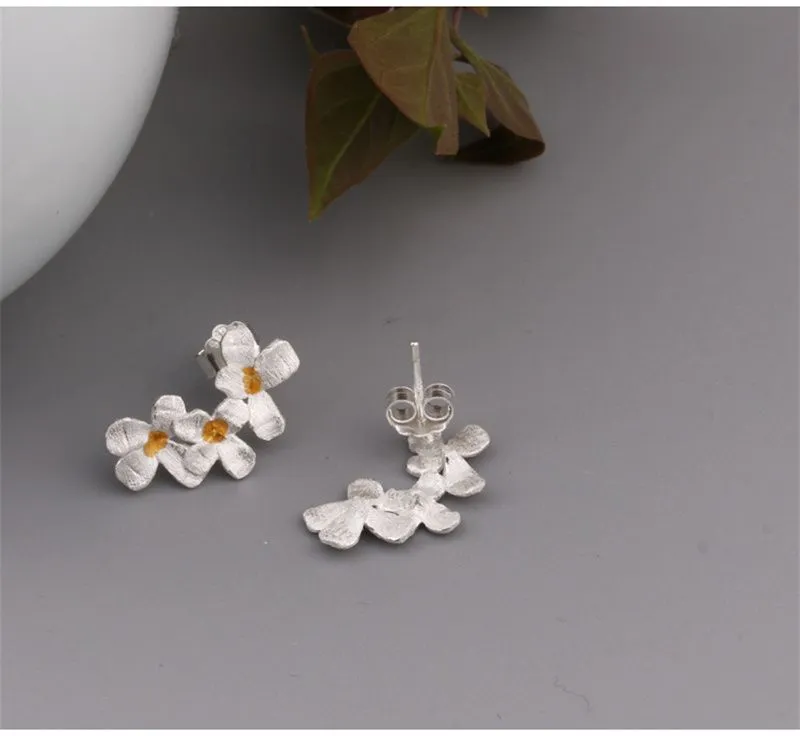 925 Sterling Silver Stud Exquisite Antique Flower Earrings Female Chinese Niche Design Cold Style Temperament Trendy Jewelry