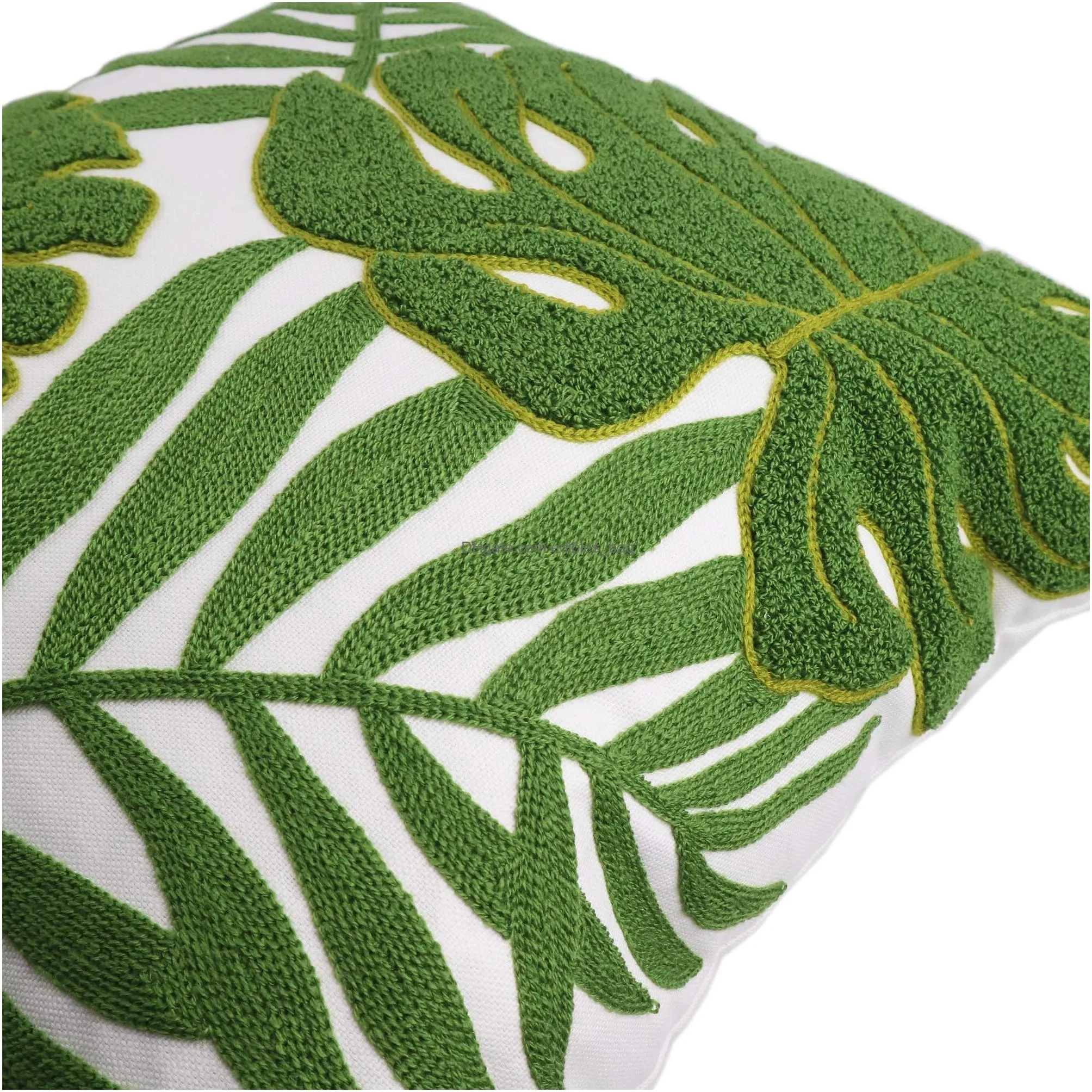 embroidery throw pillow covers 18x18 inch home decor tropical leaf palm pattern pillow cover for couch 100% cotton canvas cushion cover plant monstera leaf