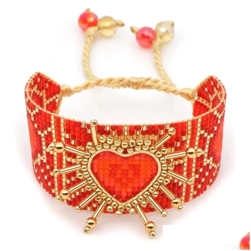 Link Bracelets Go2boho Mexican Heart Love Pulseras Jewelry Handmade Woven Miyuki Beads Bracelet For Women Gift Friends