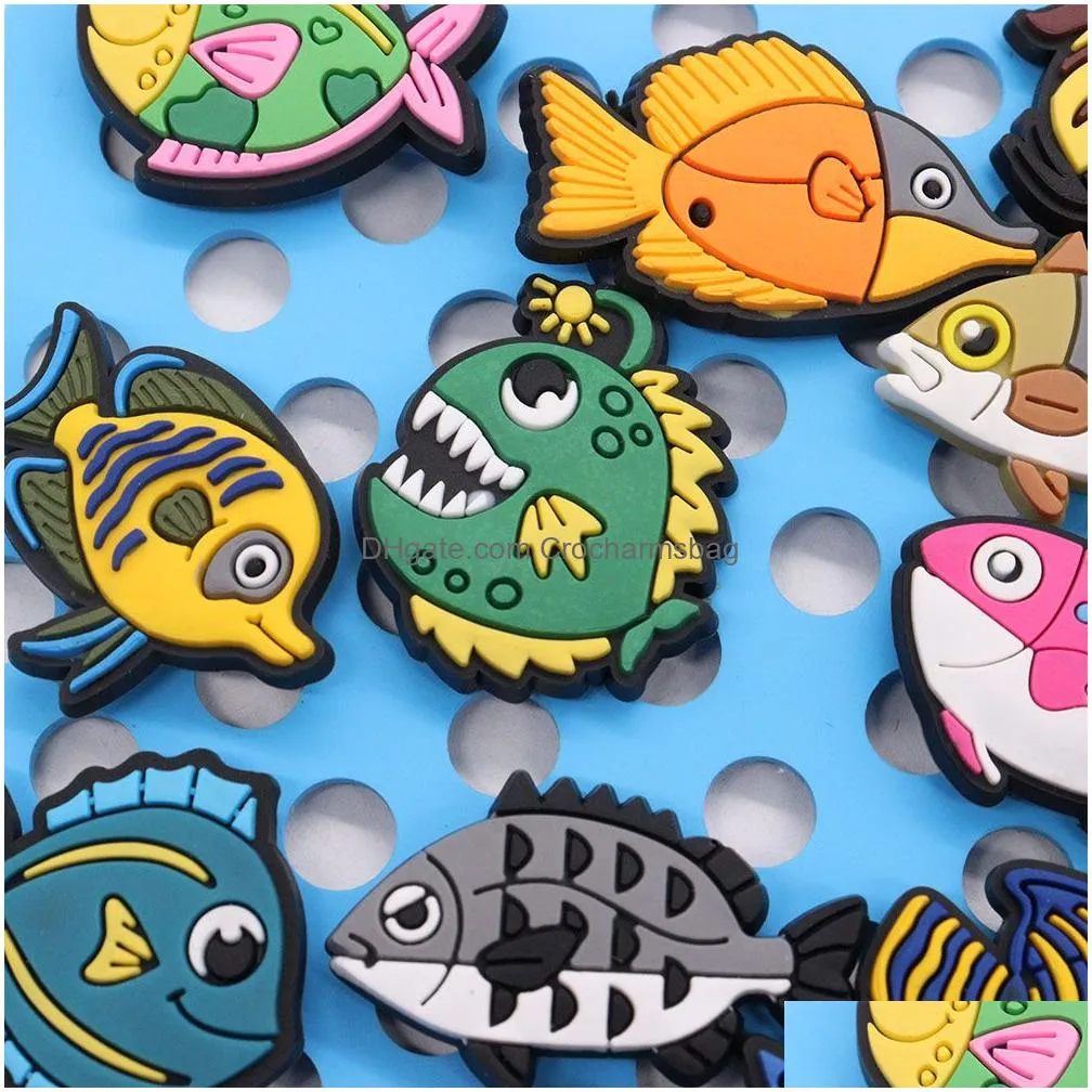 Shoe Parts & Accessories Moq 20Pcs Cartoon Animal Deep Sea Fish Decoration Charm Buckle Clog Pins Buttons Decorations For Bands Bracel Dhcmi