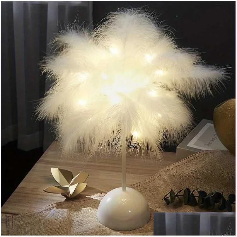 Table Lamps Feather Design Led Lamp For Kids - Battery-Powered Portable Ideal Bedroom Decor All Ocns Drop Delivery Otx53