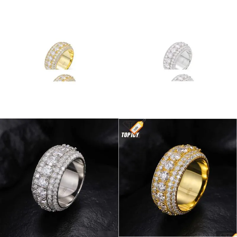 Band Rings Luxury 5 Rows Moissanite Ring Pass Diamond Tester 925 Sterling Sier Shiny Fashion Jewelry Men Drop Delivery Otc9L
