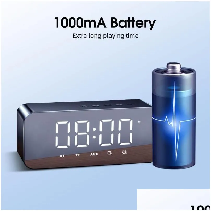 Portable Speakers Mini Wireless Bluetooth Speaker Small Alarm Clock Bass Music Fm Radio Tfcard Digital Watch Led Electronic Drop Del Otbyo