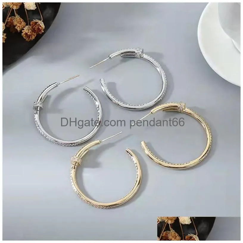 fashion woman designer hoop earring luxury full diamond nail earrings 3a grade crystal love jewelry suitable for women
