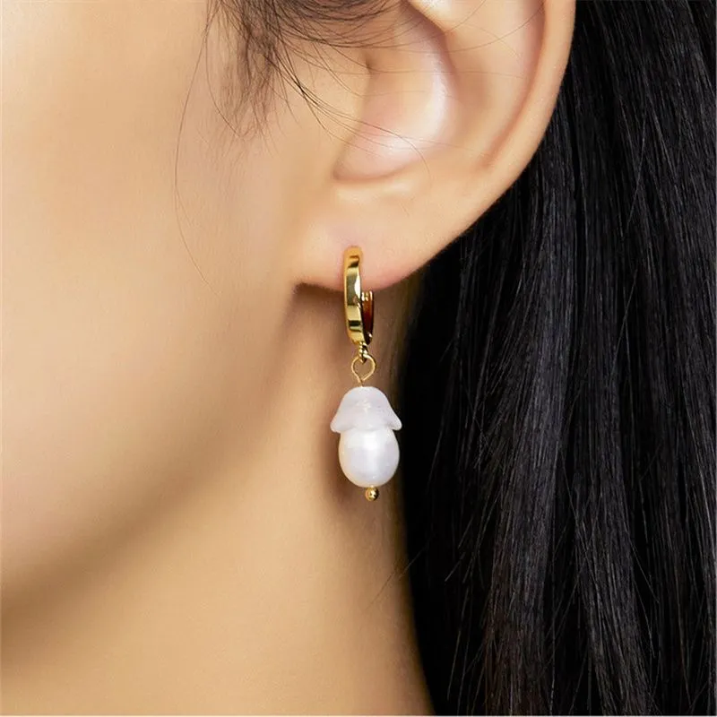 French Retro  High Design Stud Mushroom Pearl Pendant Earrings Fashion All-Match Commuting Sweet Jewelry Gift Accessories