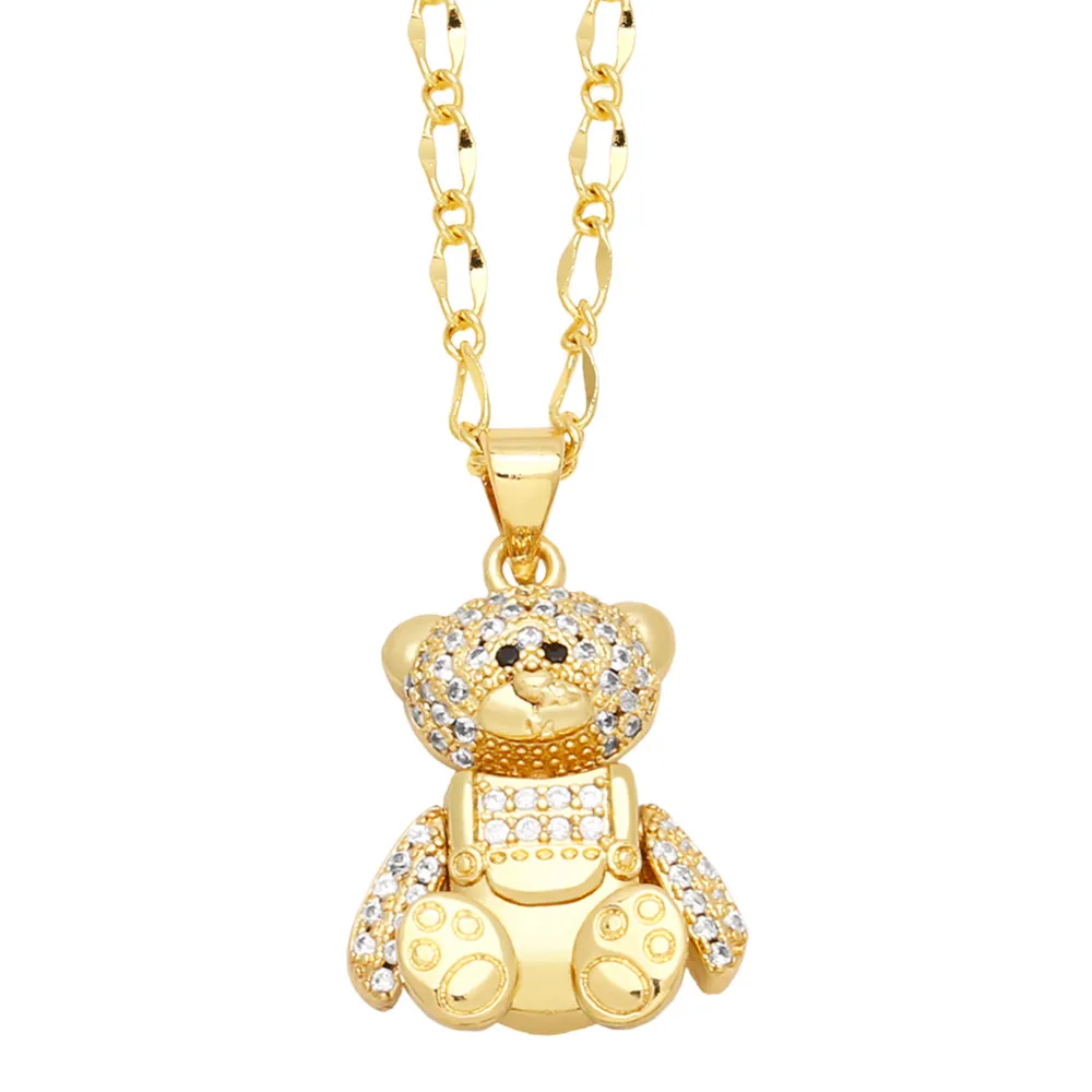 Pendant Necklaces Chunky Gold Plated Bear For Women Fuchsia Crystal Teddy Animal Cz Jewelry Friends Gifts Nkep53 Drop Delive Delivery Ot5Fy