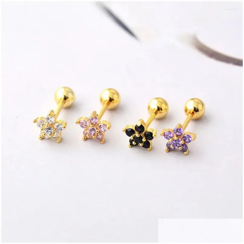 Stud Earrings Women Earring Zircon Jewelry Flowers Stainless Steel Earpiercing Cartilage Tragus Ear Studs