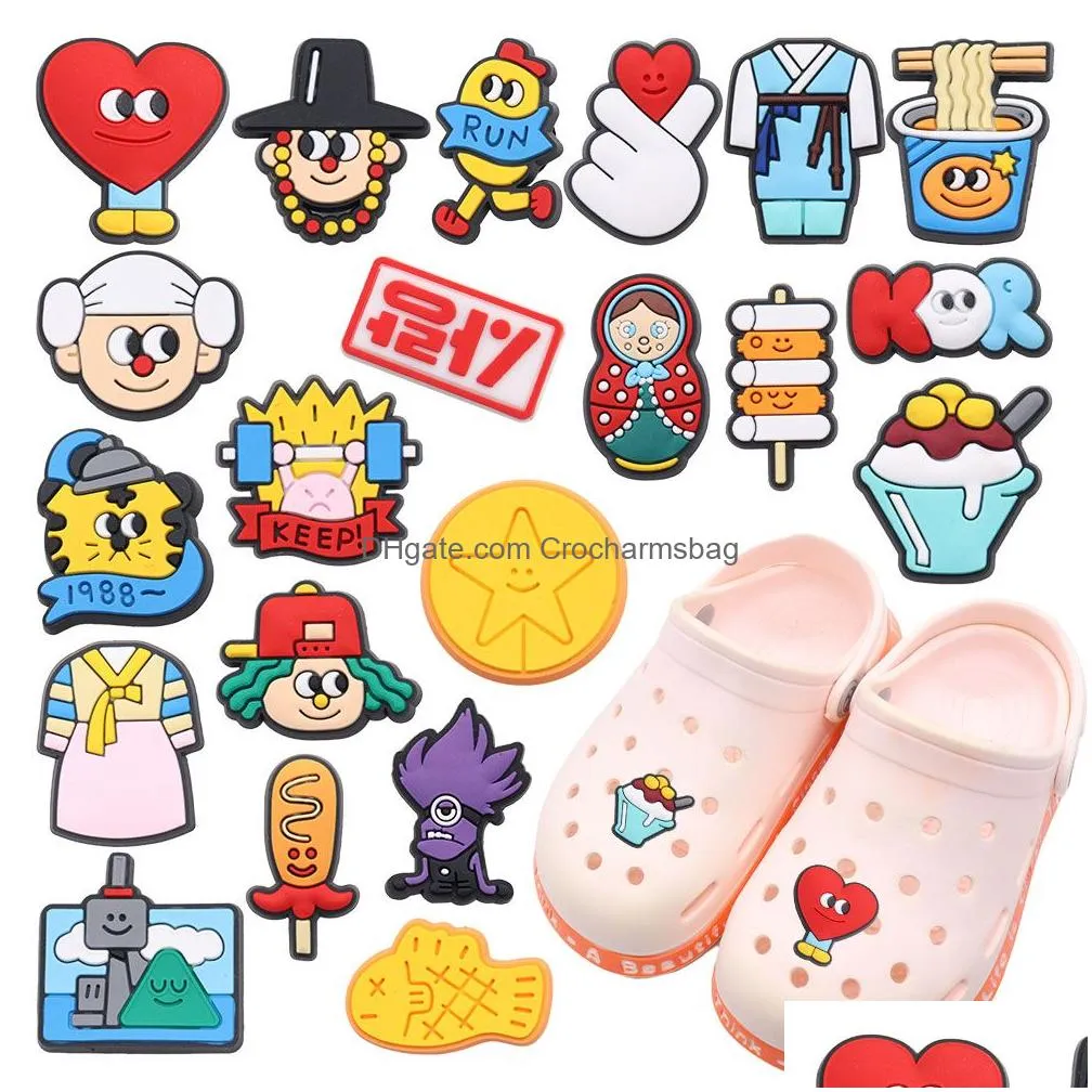 Shoe Parts & Accessories Moq 20Pcs Pvc Korean Instant Noodles Shaved Ice Taiyaki Cookie Doll Designer Decorations Buckle Charms For Ki Dh3Ko