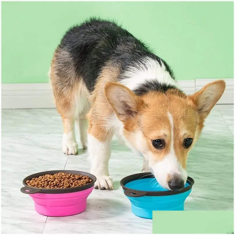 Dog Bowls Feeders Portable Large Collapsible Pet Folding Sile Bowl Outdoor Travel Puppy Food Container Feeder Dish Drop Delivery Ho Otqby