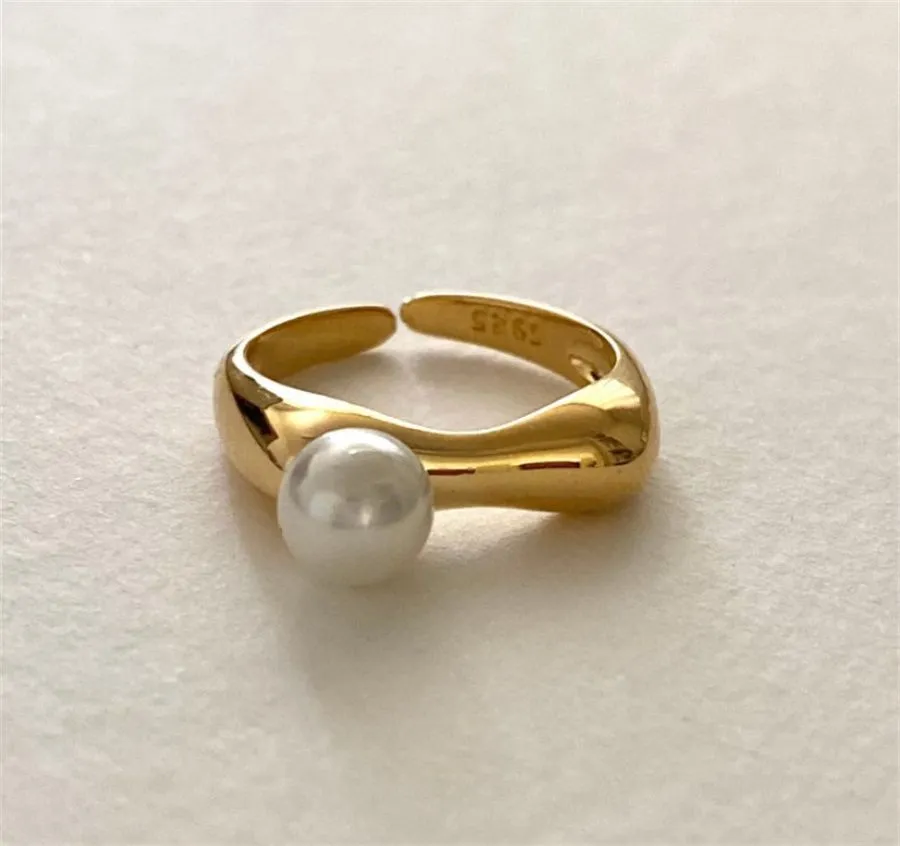 Korean Version Of 925 Sterling Silver Loe Ring INS Opening Niche Design Pearl Simple Personality Fashion Jewelry Accessories