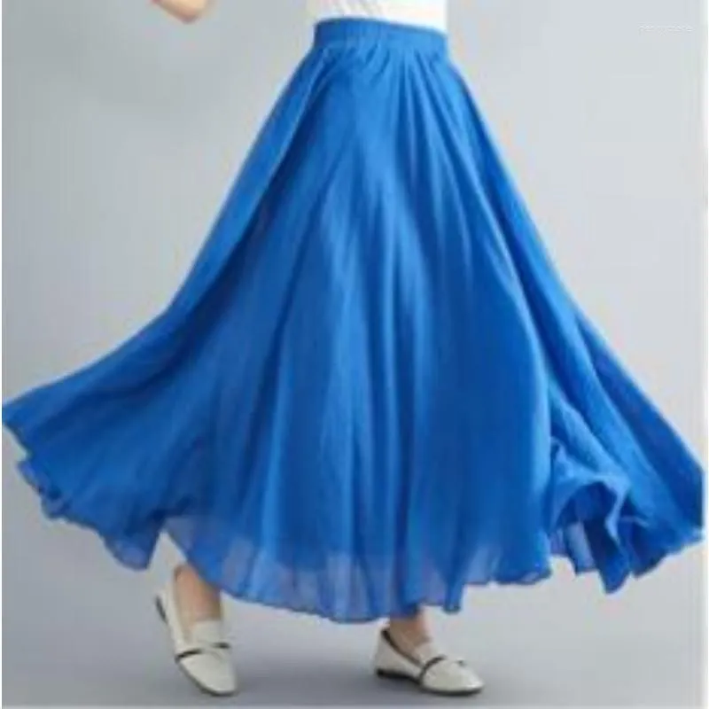 Skirts Long For Women Fashion 2023 Summer Elegant High-waisted Cotton Linen Ladies Casual Stretch Elastic Waist A Beach Skirt
