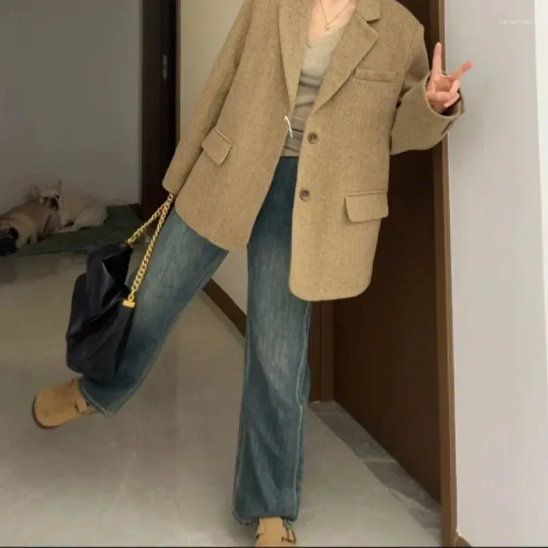 Women`s Suits Fall/Winter British Style Cropped Blazer Suit Coats Vintage Casual Loose Single-breasted Solid Color Blazers For Woman