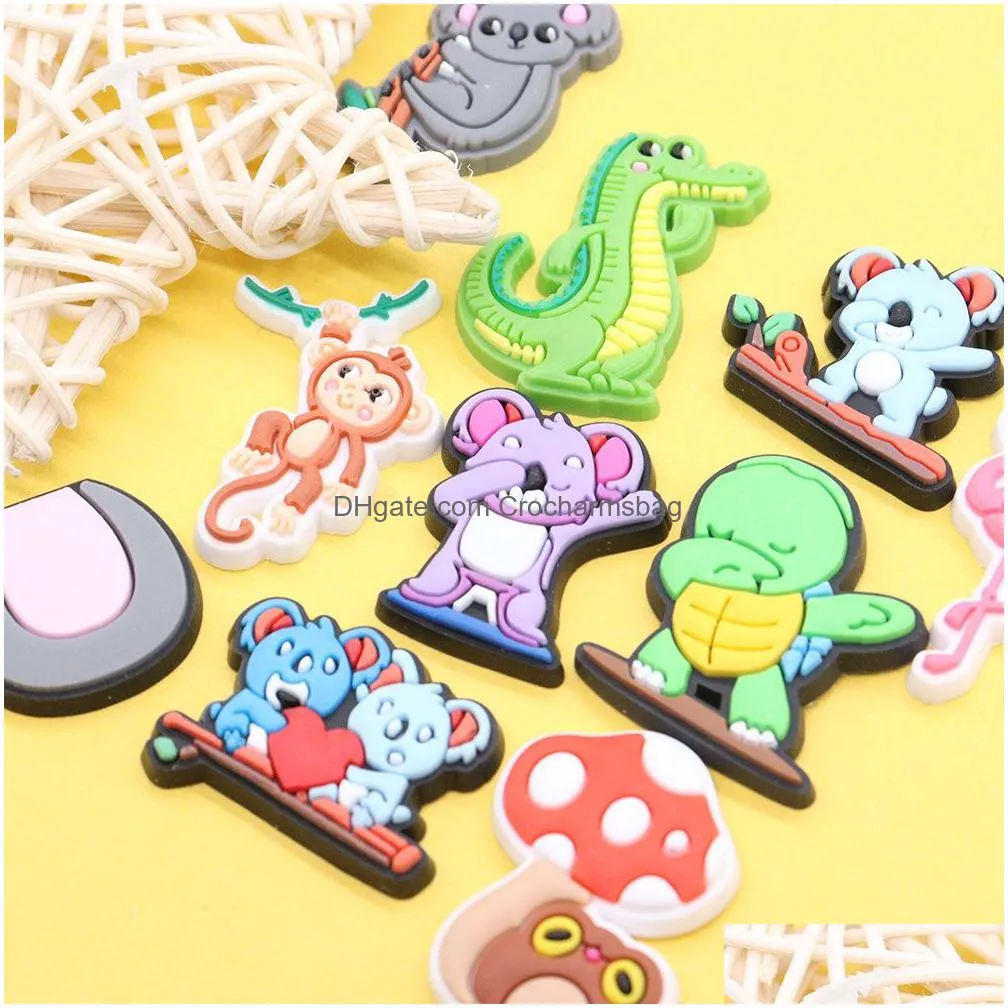 Shoe Parts & Accessories Wholesale 100Pcs Pvc Kawaii Ears Koala Turtle Dinosaur Flame Bird Panda Monkey Mushroom Charms Decorations Fo Dhml2