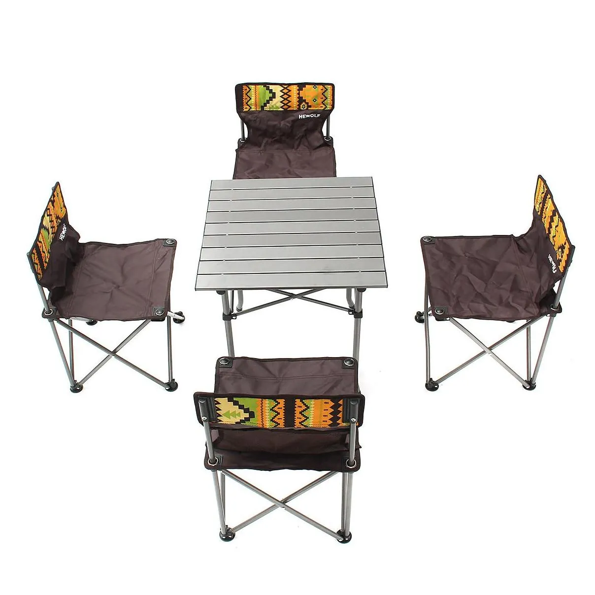 Aluminum frame and MDF tabletop metal folding table chairs for camping picnic BBQ prep with Folding Table Chair Stools Set