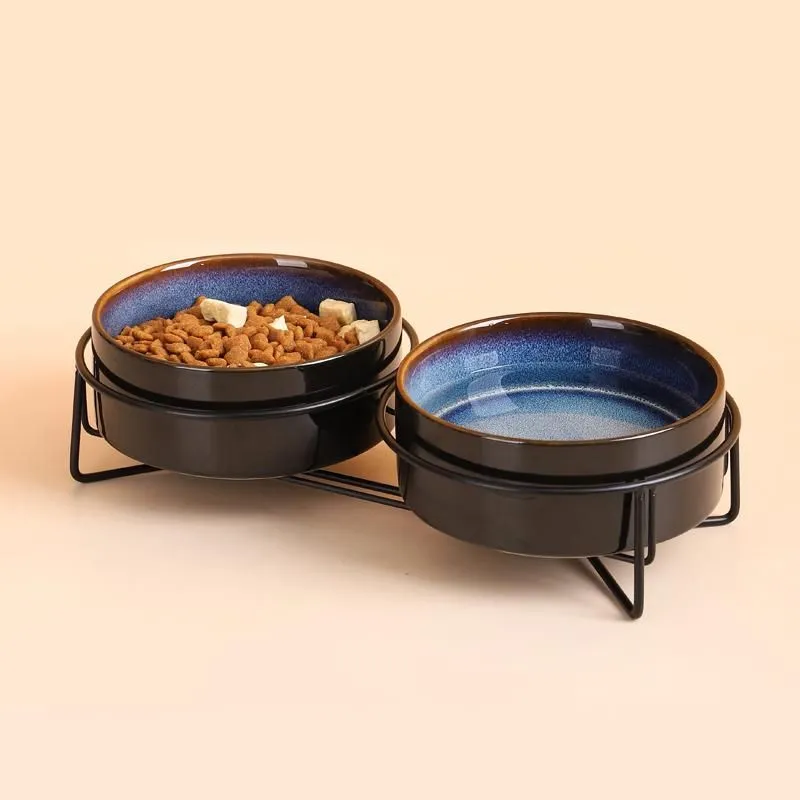 Feeding Double Ceramic Dog Bowl Drinking Dish Feeder For Pet Food Water Dishes With Raised Stand Cat Puppy Feeding Accessories #P019