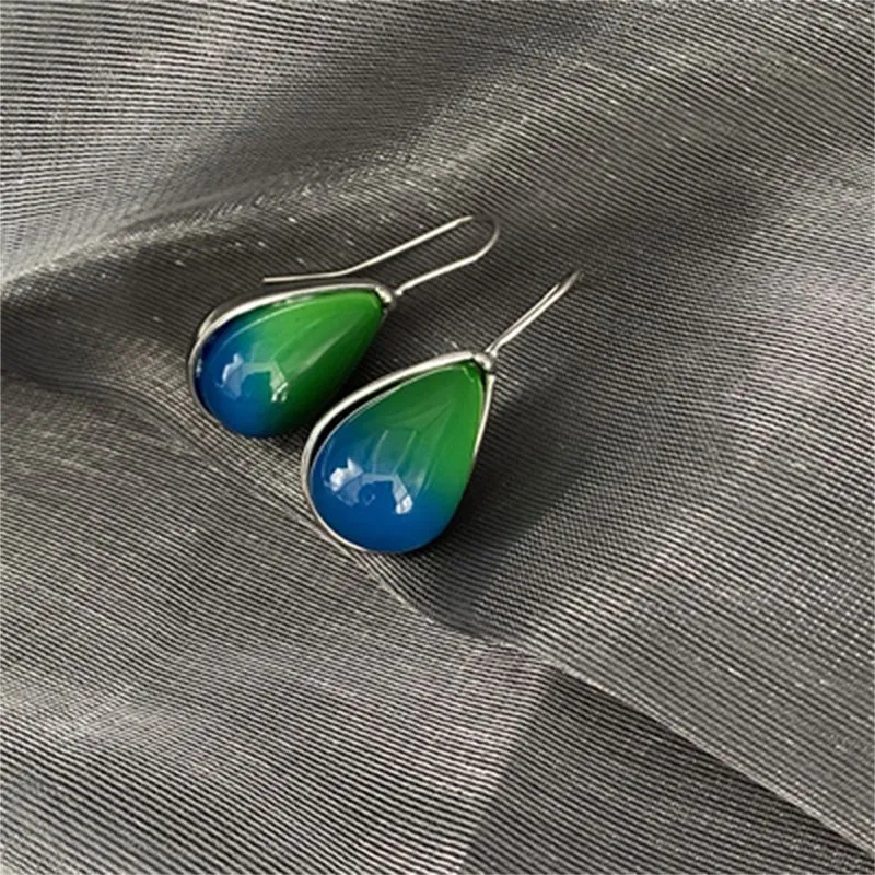 Personalized Water Drop Stud Rough Stone Earrings Gradient Contrast Color Trend Cool Fall Winter Light Luxury Fashion Jewelry