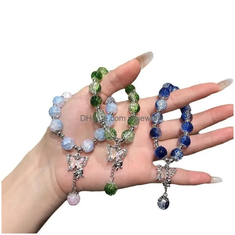 designer butterfly ice crack beaded bracelet women girls fashion sweet imitation opal bracelet charms gift for girl friend