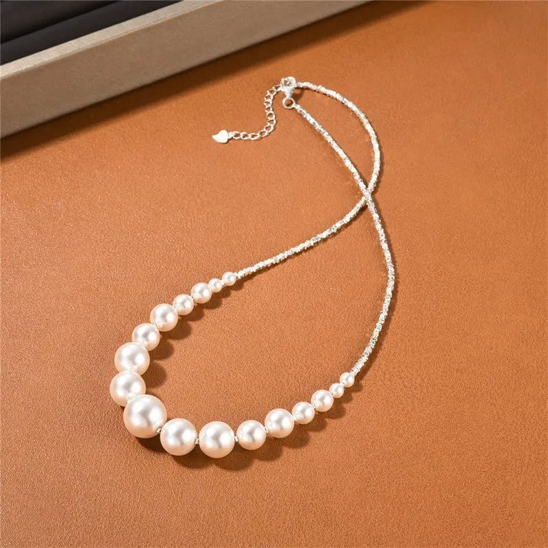 French Light Luxury S925 Silver Crushed Zircon Smile Gradient Strong Pearl Necklace Women`s Banquet Fashion Charm Jewelry