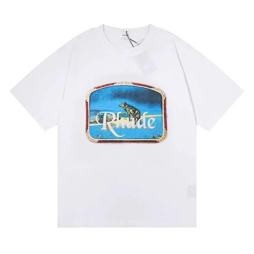 Designer Fashion Clothing Tees Tshirt American Fashion Brand Rhude Lone World High Street Leisure Lone Wolf Print Loose Short Sleeve Tshirt for men Cotton