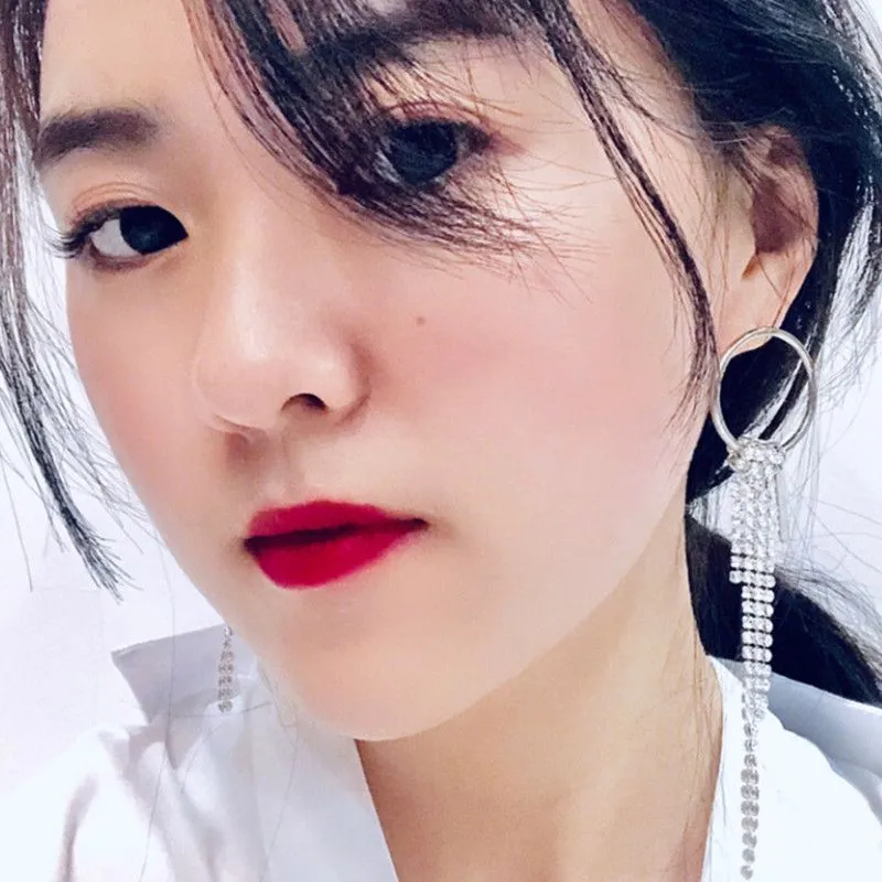 Fashion Ins 2020 New Trendy Justine Clenquet Asymmetric Emerald Earrings Female Long Temperament Spring Summer Simple Jewelry Women