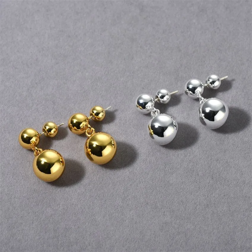 French Fashion Metal Big or Small Size Double Ball Earrings Size Round Ball Bubbles Simple Charm Jewelry Trend