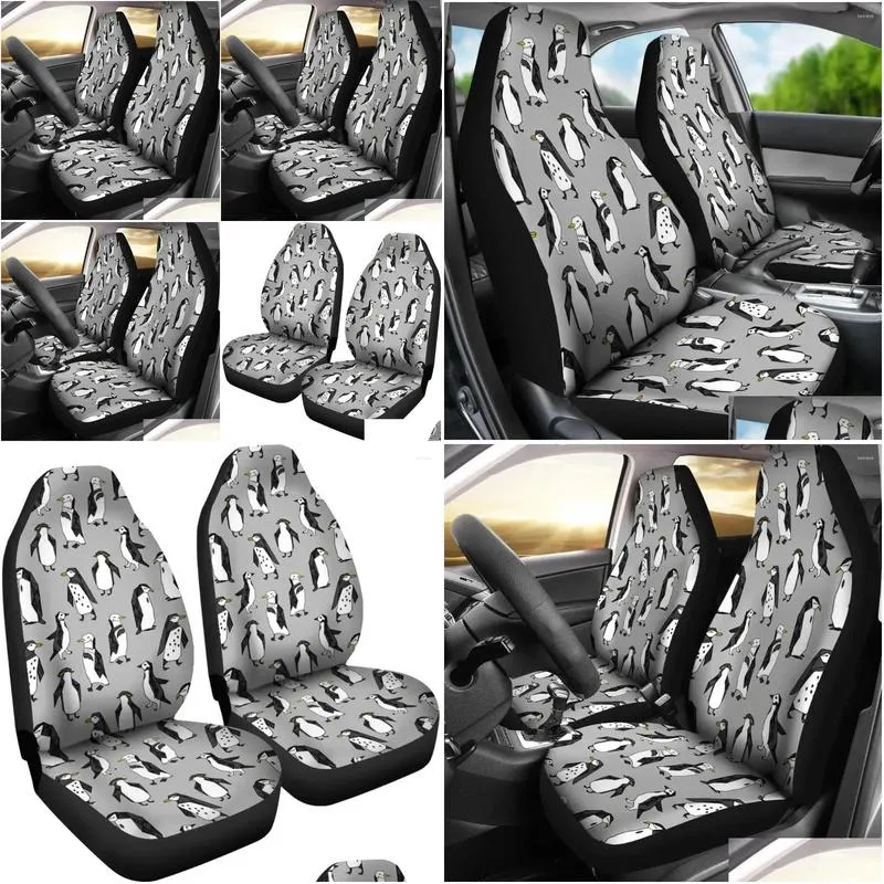 Car Seat Covers Lovely Penguin Bird Pattern Print Set 2 Pc Accessories Cover