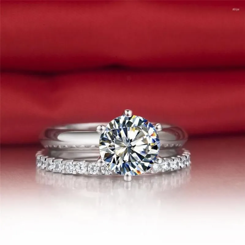 Cluster Rings Romance Set Authorized 2Ct 8mm D Color Moissanite Diamond Platinum 950 For Women