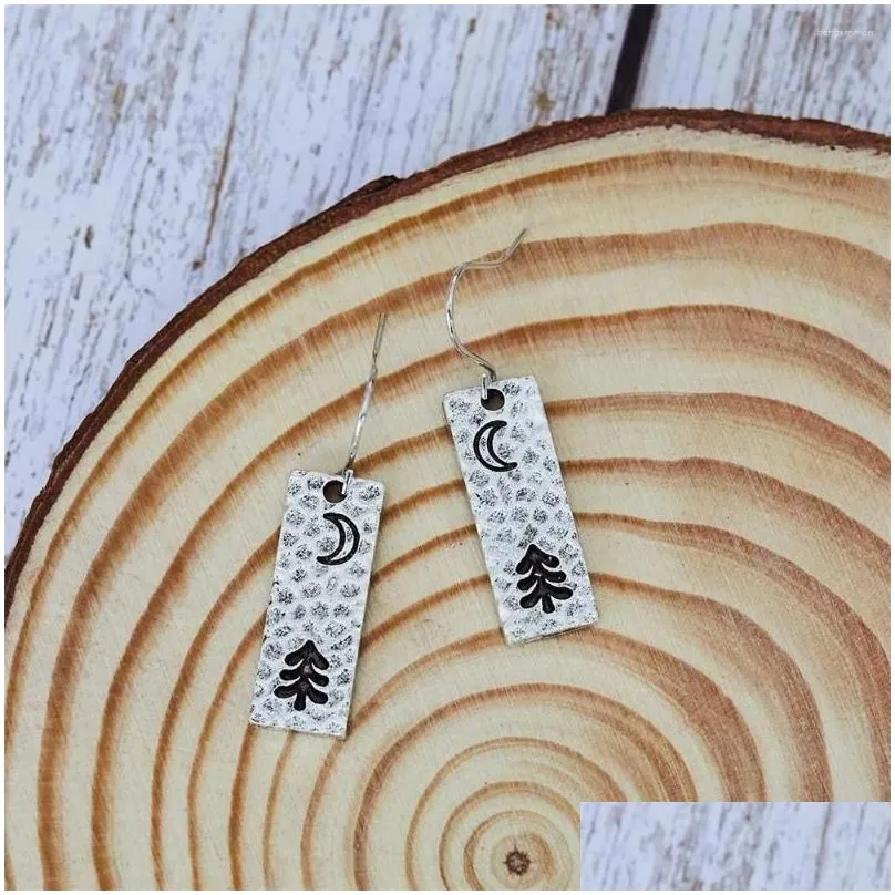 Dangle Earrings Rectangular Tree Moon For Women Retro Personalized Piercing Eardrop Hanging Girls Party Accessories Jewelry Gift