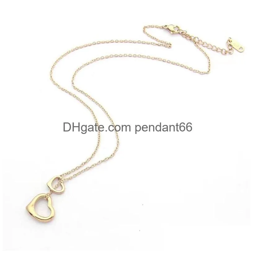 fashion simple double heart pendant necklace for women classic t-letter brand designer necklace stainless steel plating 18k gold necklaces christmas jewelry