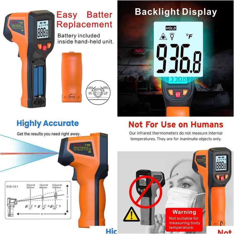 Temperature Instruments Wholesale Infrared Thermometer Handheld Digital Ir Laser Point Gun Heat For Cooking Tester Pizza Oven Grill En Otffj