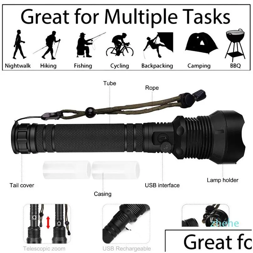 led flashlight 90000 lumens xhp702 most powerful flashlight 26650 usb torch xhp70 lantern hunting lamp hand light7390034