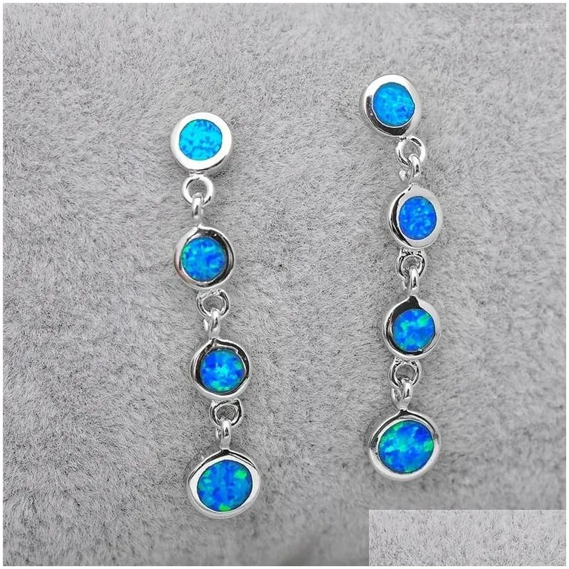 Dangle Earrings Multicolor Opal Long Female Cute Round Stone Classic Silver Color Drop For Women Party Jewelry