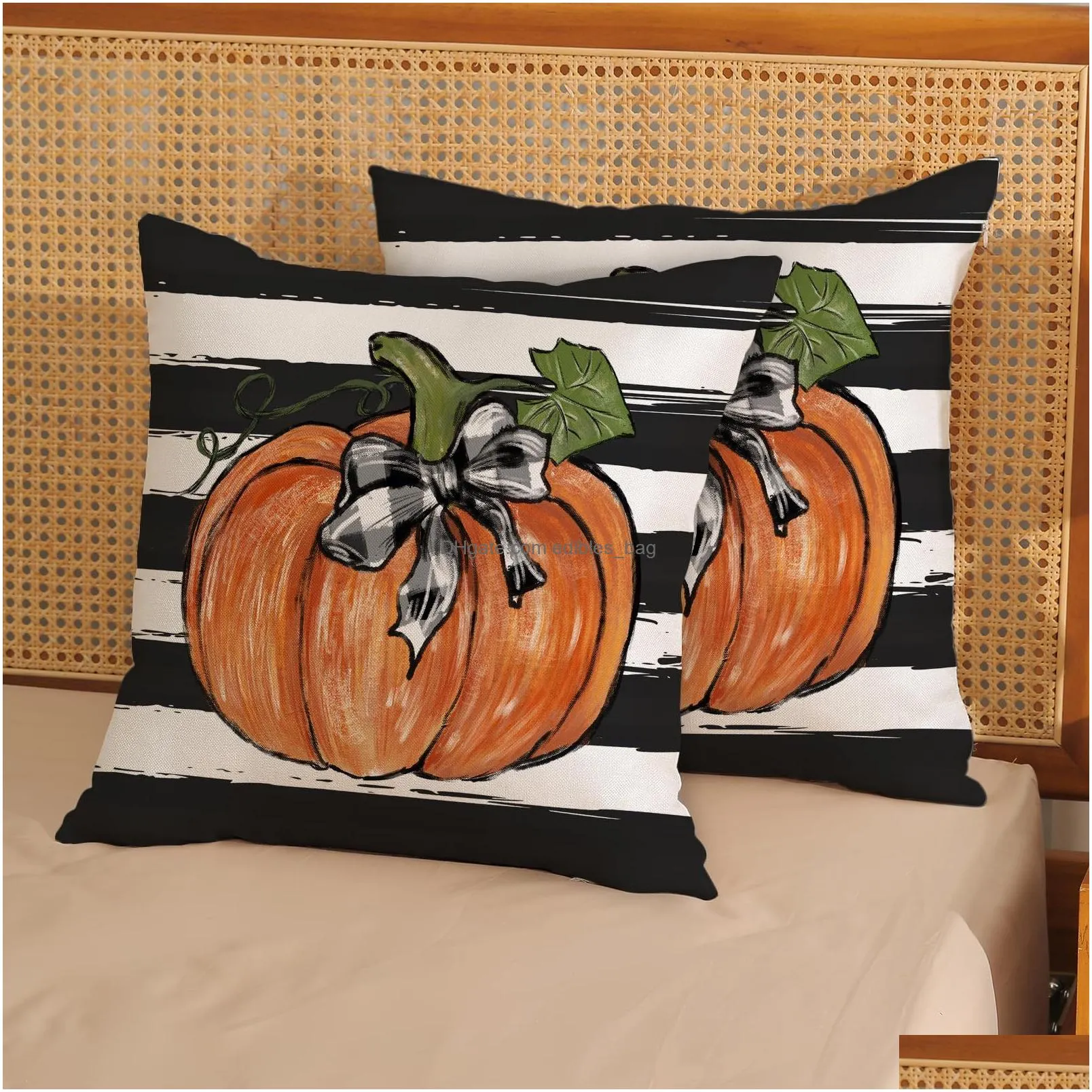fall pillow covers 18x18 orange watercolor pumpkin decor throw pillows case for couch autumn harvest indoor outdoor decorative cushion protector for sofa