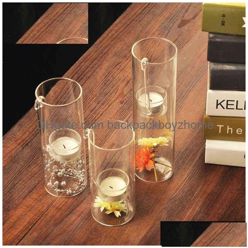 Candle Holders Creative European-Made Romantic Transparent Glass Cylindrical Oil Lamp Wedding Decoration Gift Instead Of Holder Home Y Dhofq