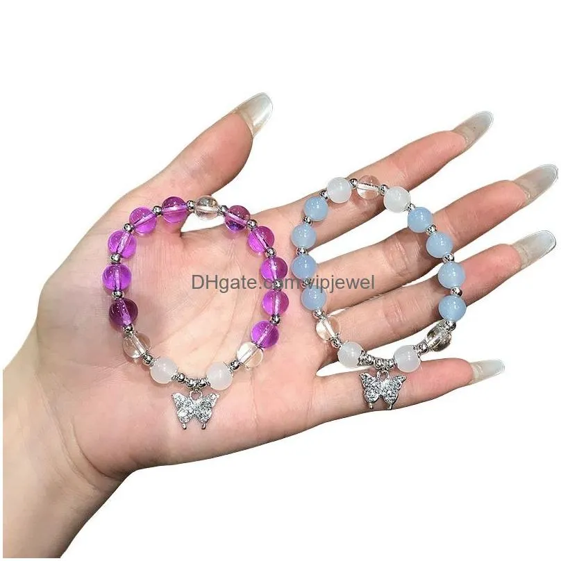 designer butterfly ice crack beaded bracelet women girls fashion sweet imitation opal bracelet charms gift for girl friend