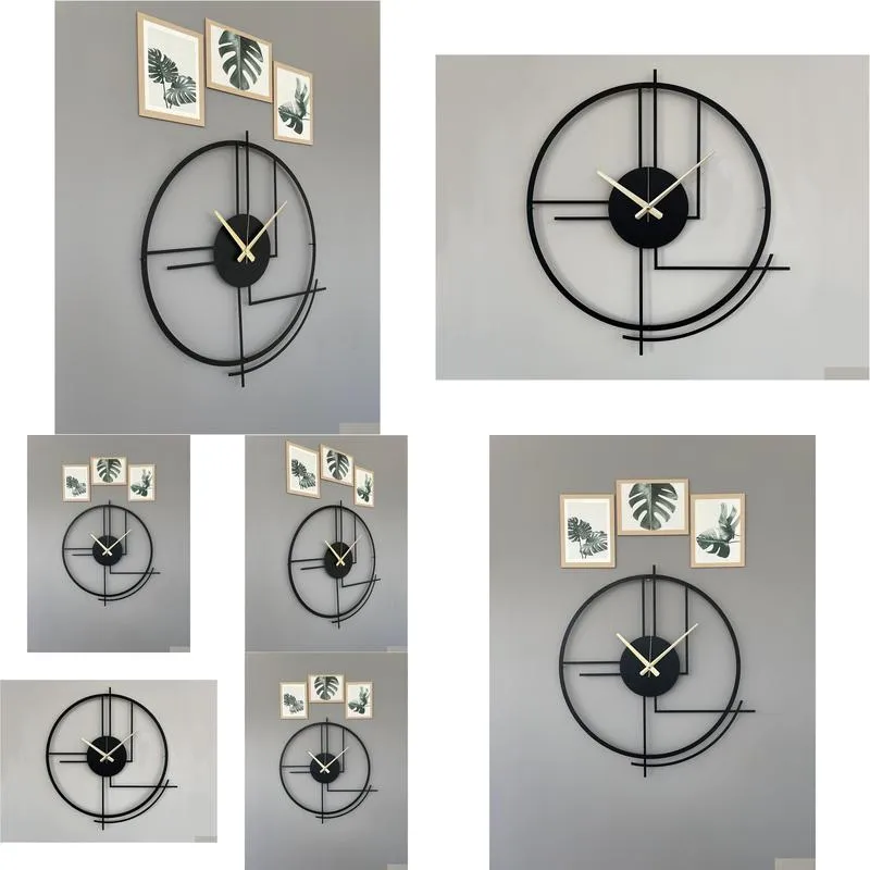 Wall Clocks Metal Large Clock Minimalist Silent Decor Best Gift For Home Modern Design Black Boho Drop Delivery Garden Ot2If